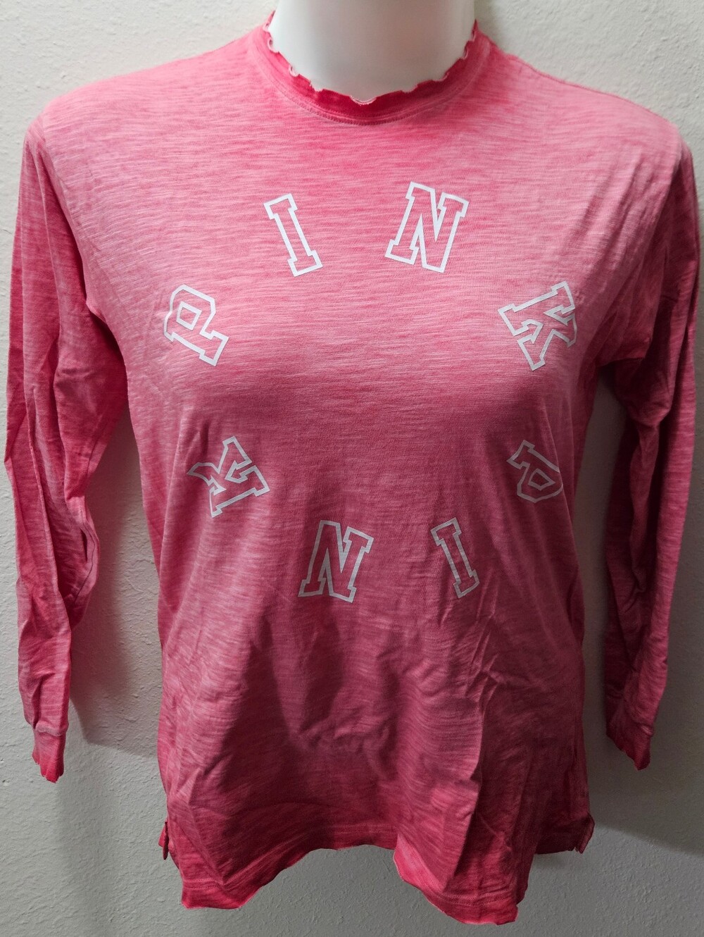 PINK Victoria's Secret Oversized Spellout Distressed Long Sleeved Tee